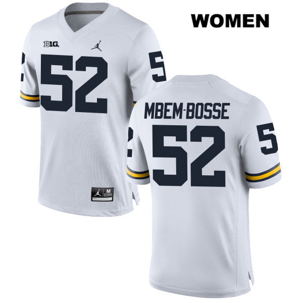 Women's NCAA Michigan Wolverines Elysee Mbem-Bosse #52 White Jordan Brand Authentic Stitched Football College Jersey RT25L28VE